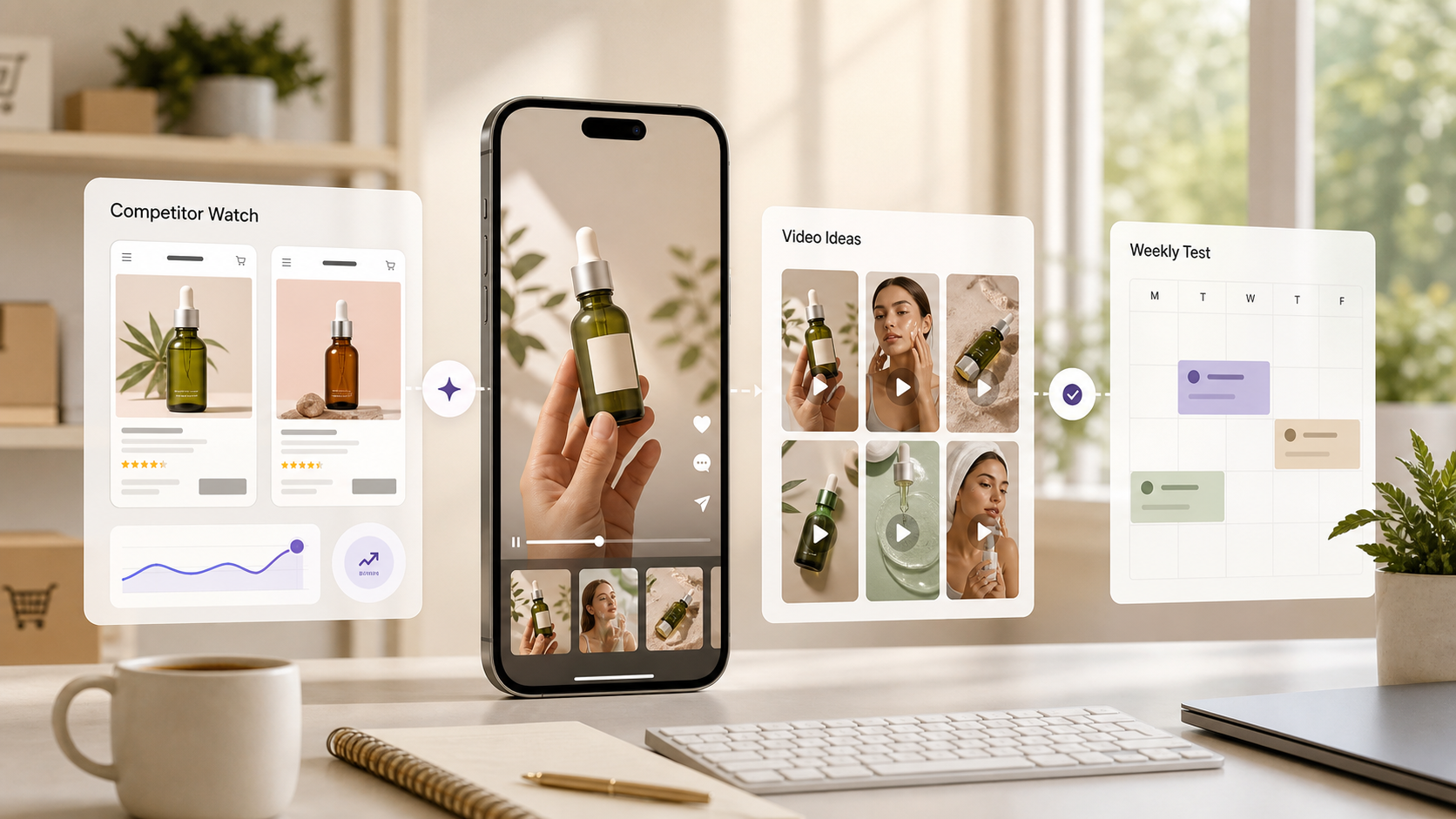 Competitor monitoring flowing into social video ideas and a weekly test plan